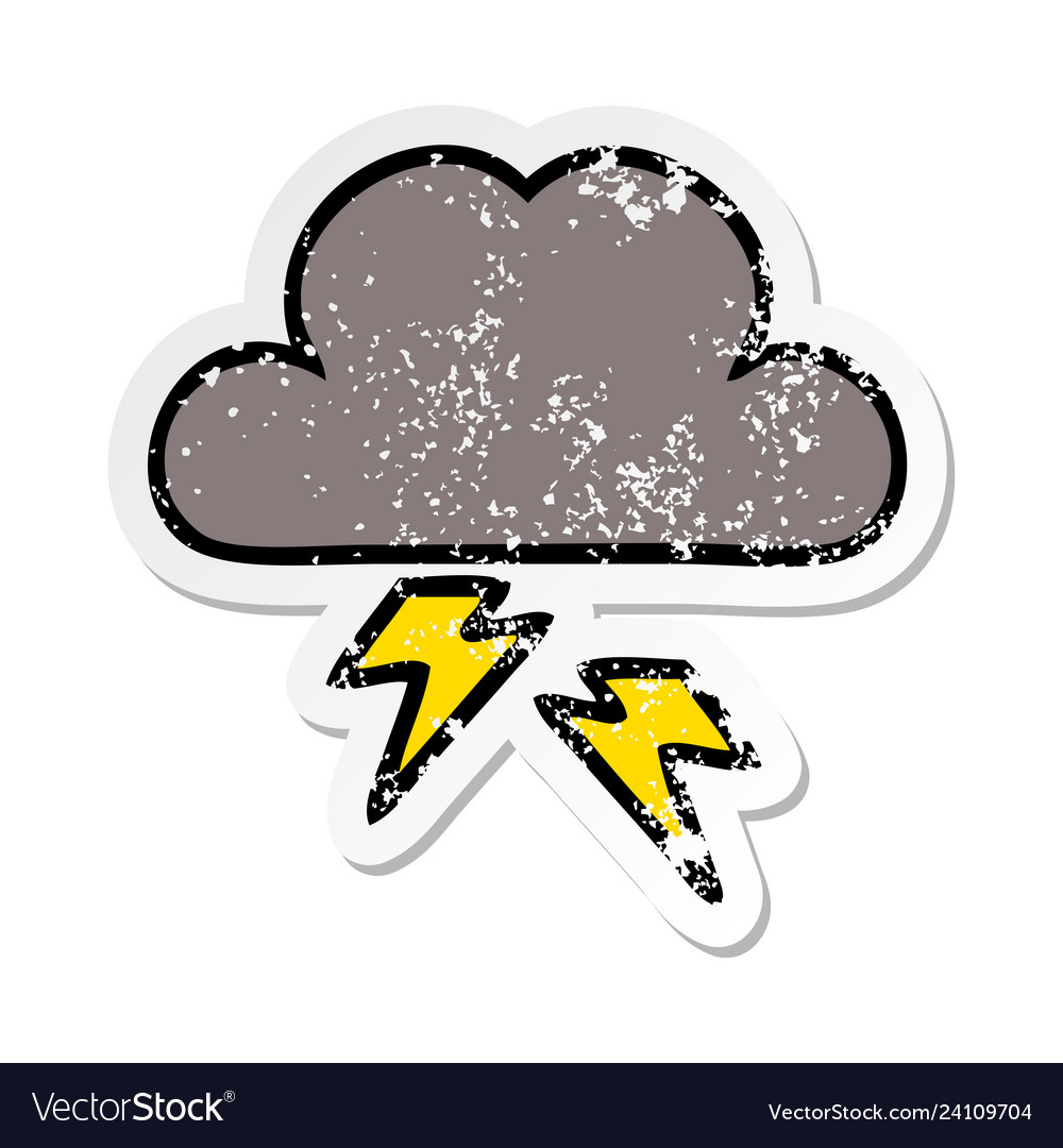 Distressed sticker of a cute cartoon storm cloud