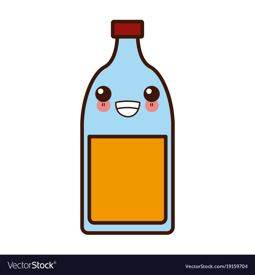 Glass Bottle With Drink Cute Kawaii Cartoon Vector Image