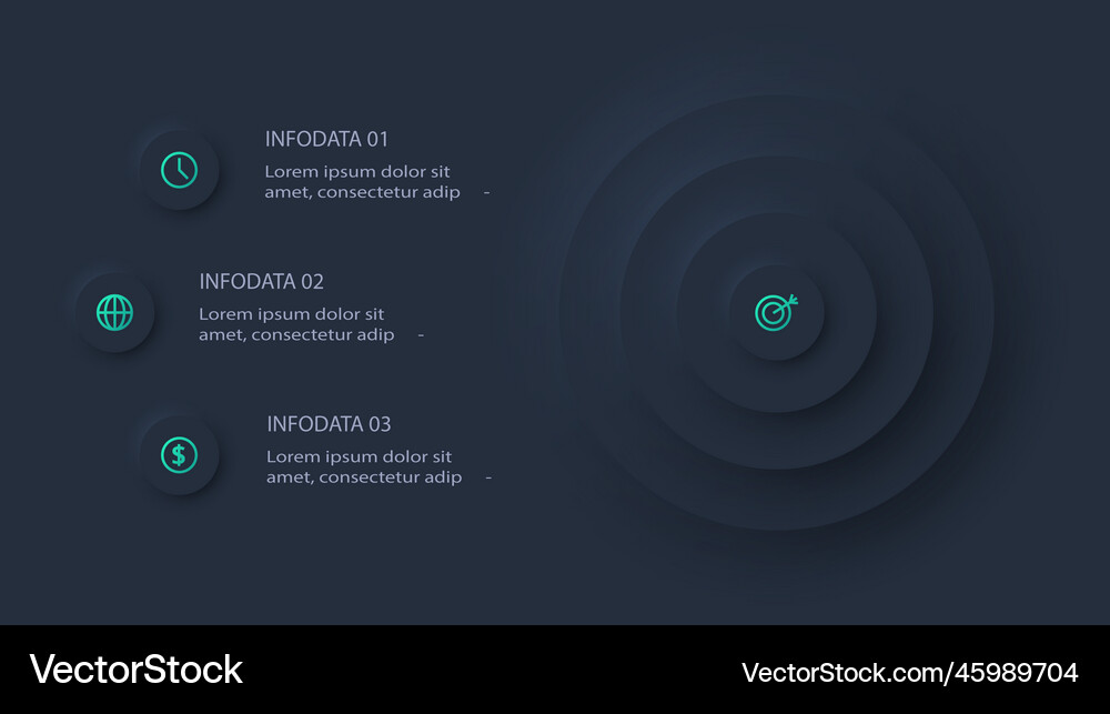 Neumorphic flowchart dark infographic creative Vector Image
