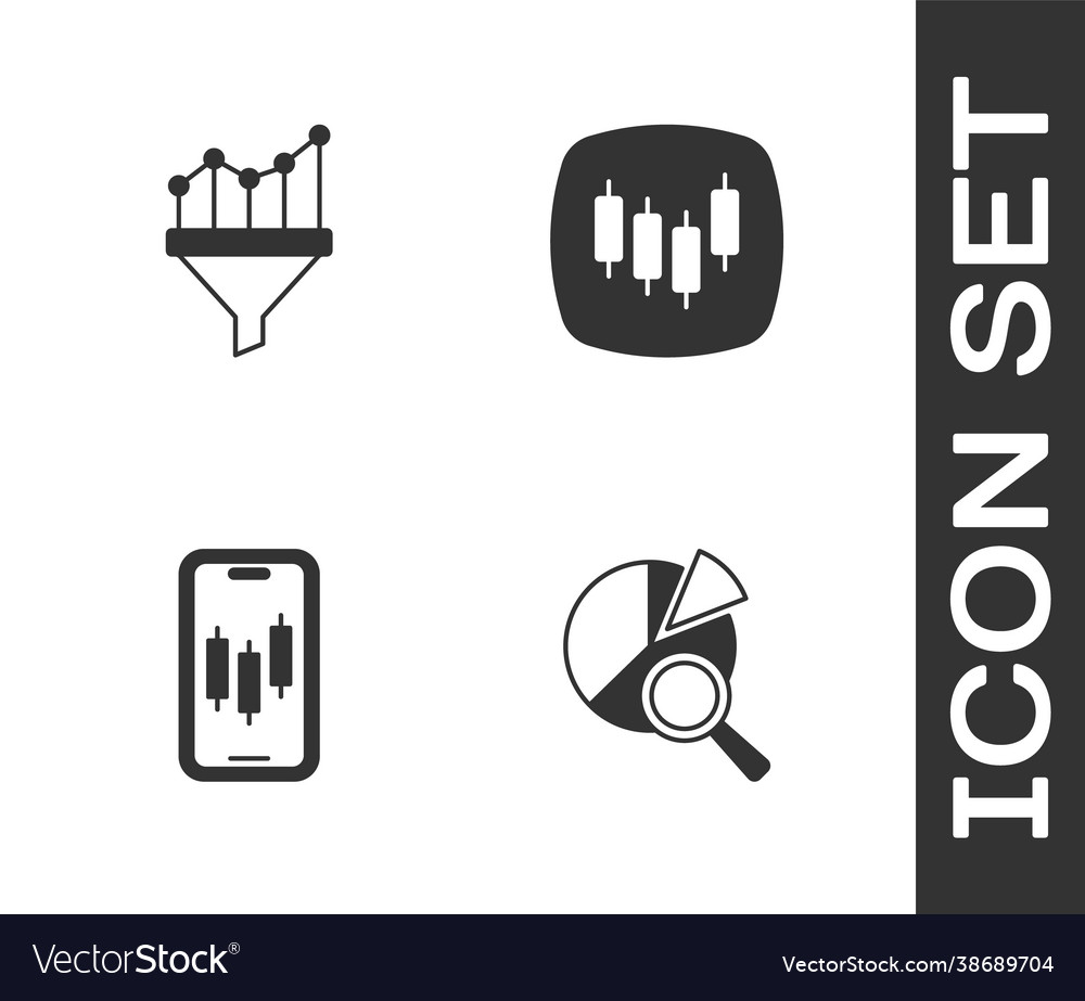 Set search data analysis sales funnel with chart vector image Set search data analysis sales funnel with chart