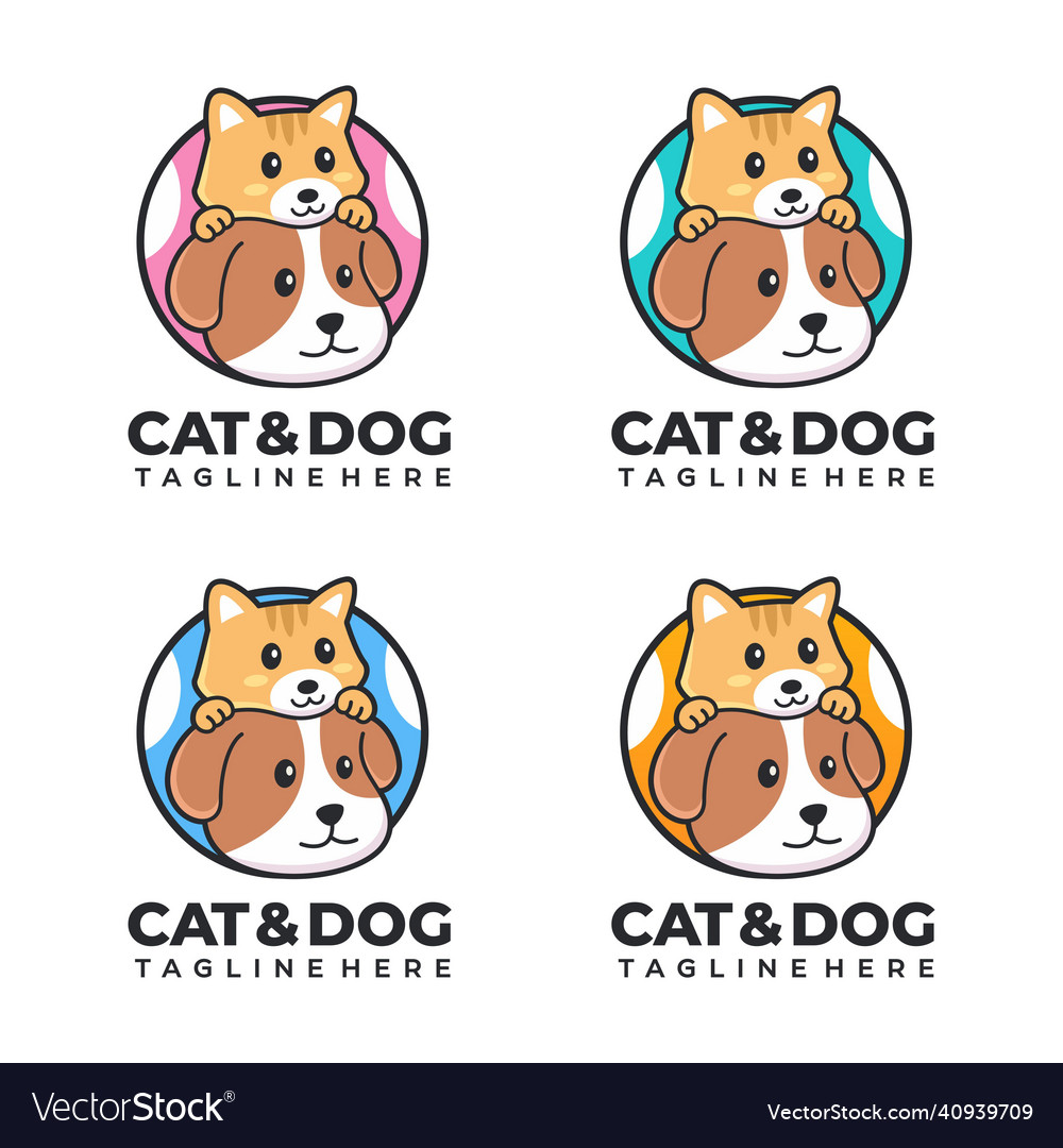 Cat and dog cartoon logo Royalty Free Vector Image