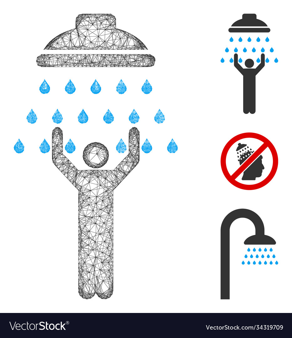 Man under shower polygonal web mesh vector image Man under shower polygonal web mesh