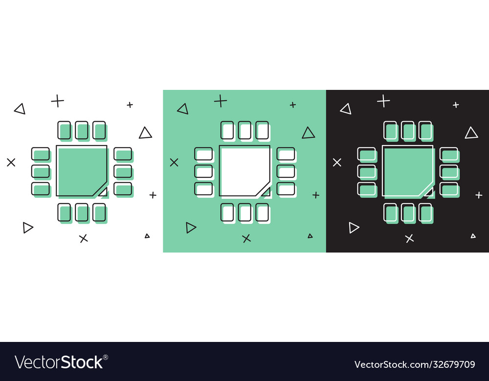 Set computer processor with microcircuits cpu icon vector image Set computer processor with microcircuits cpu icon