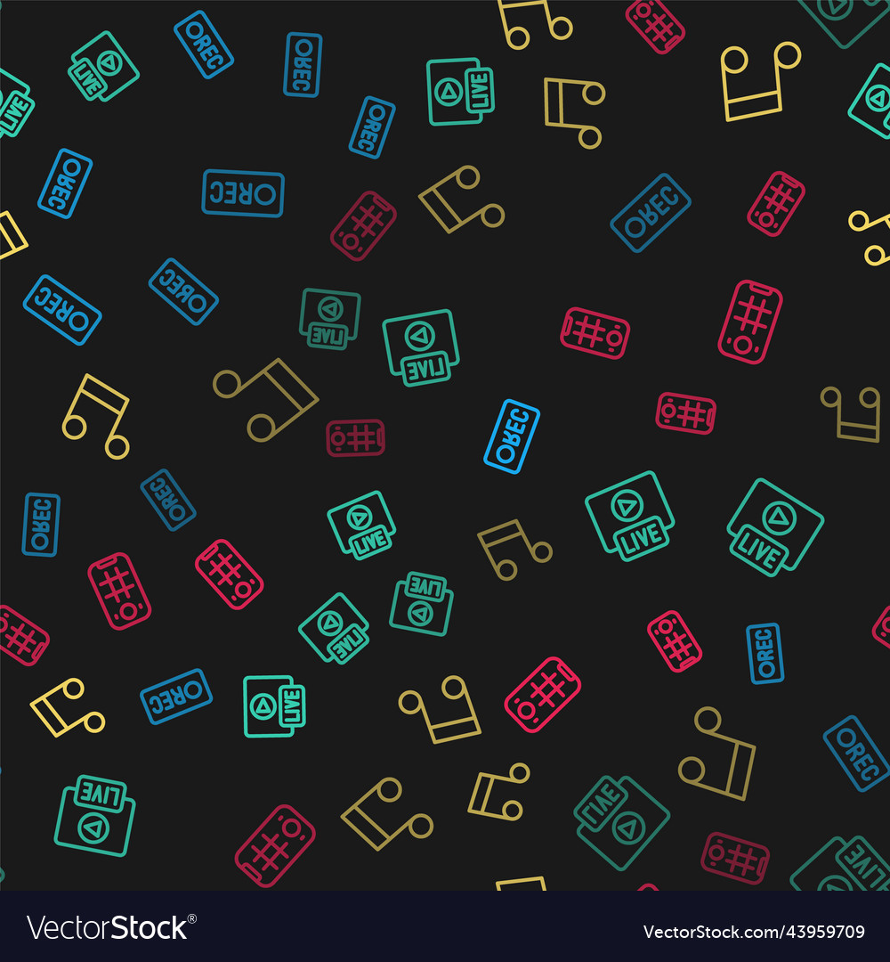 Set line record button live stream music note vector image Set line record button live stream music note