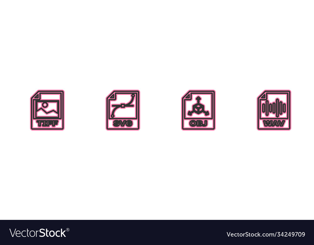 Set line tiff file document obj svg and wav icon