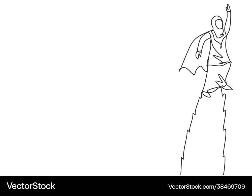 Single continuous line drawing young arab Vector Image