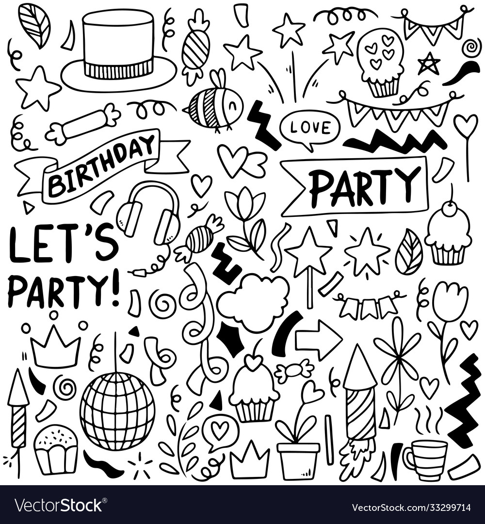 07-09-053 hand drawn party doodle happy birthday Vector Image