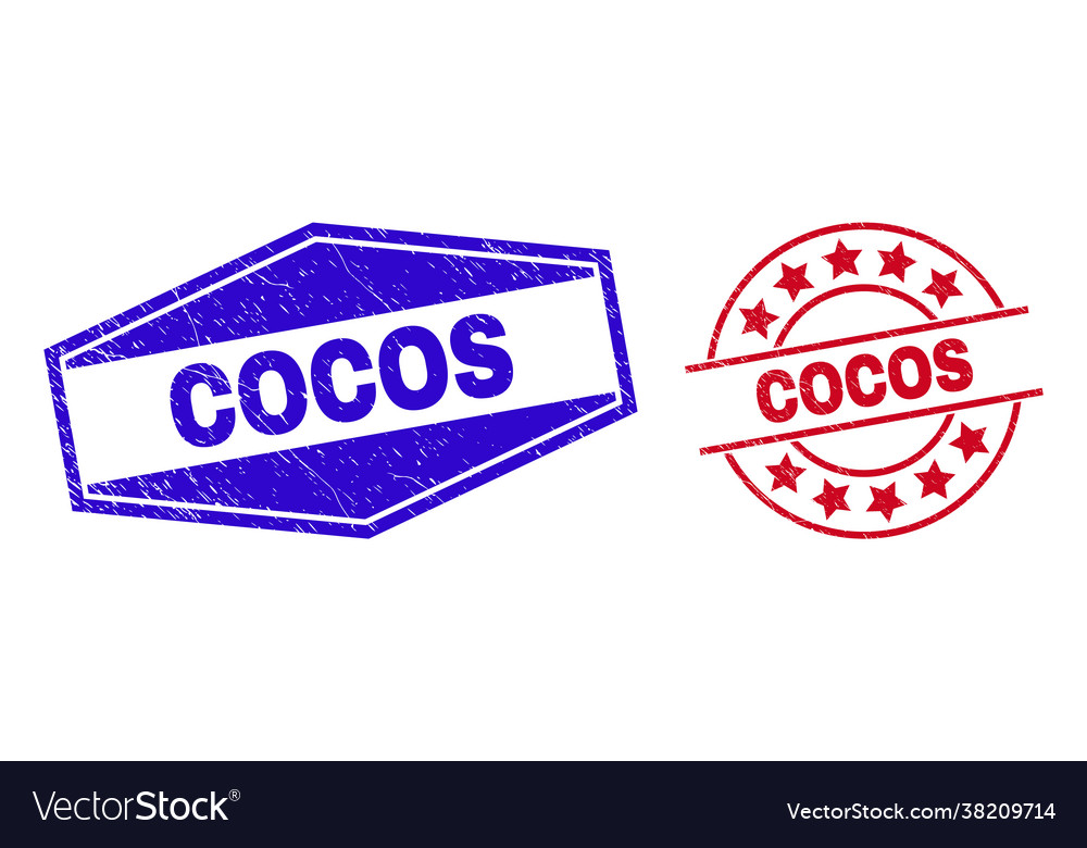 Cocos scratched badges in round and hexagonal