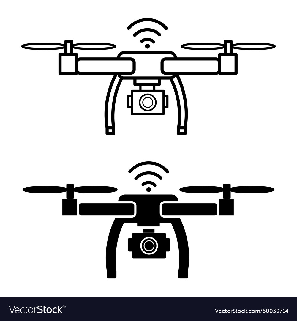 Drone icons quadcopter with action camera