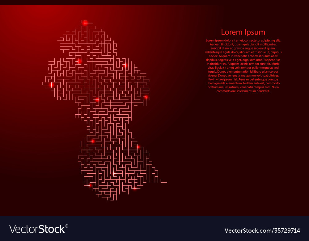 Guyana map from red pattern maze grid vector image Guyana map from red pattern maze grid