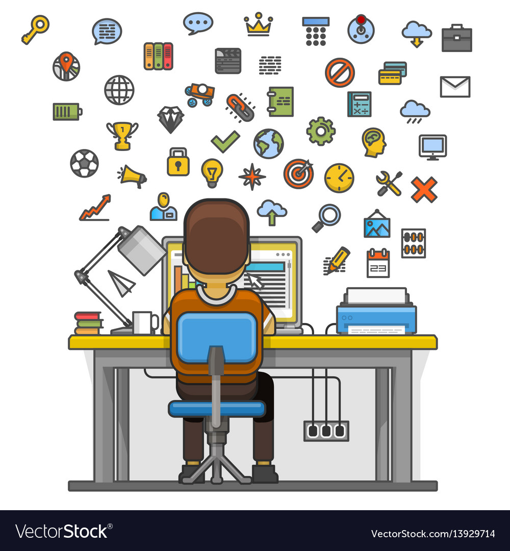 Man Working on Computer at Desk