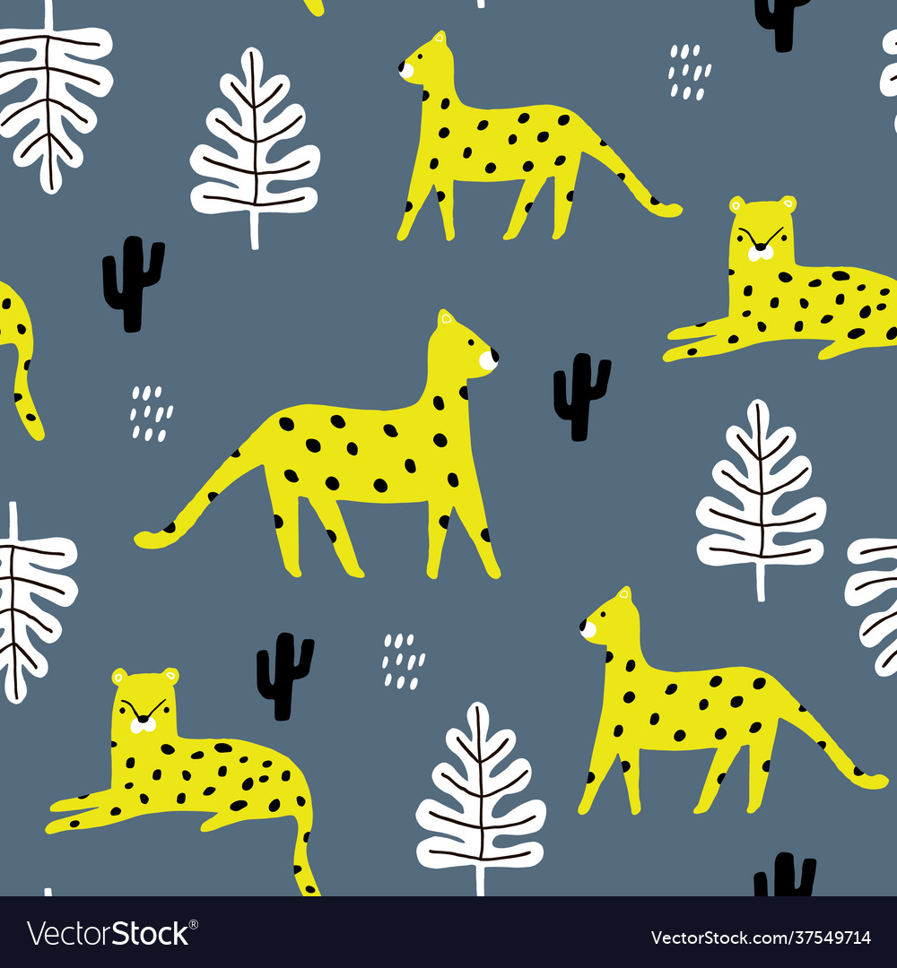 Seamless pattern with leopards palm branch