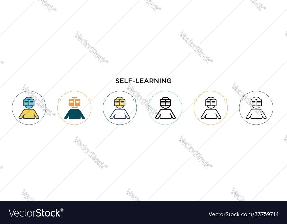 Self-learning icon in filled thin line outline