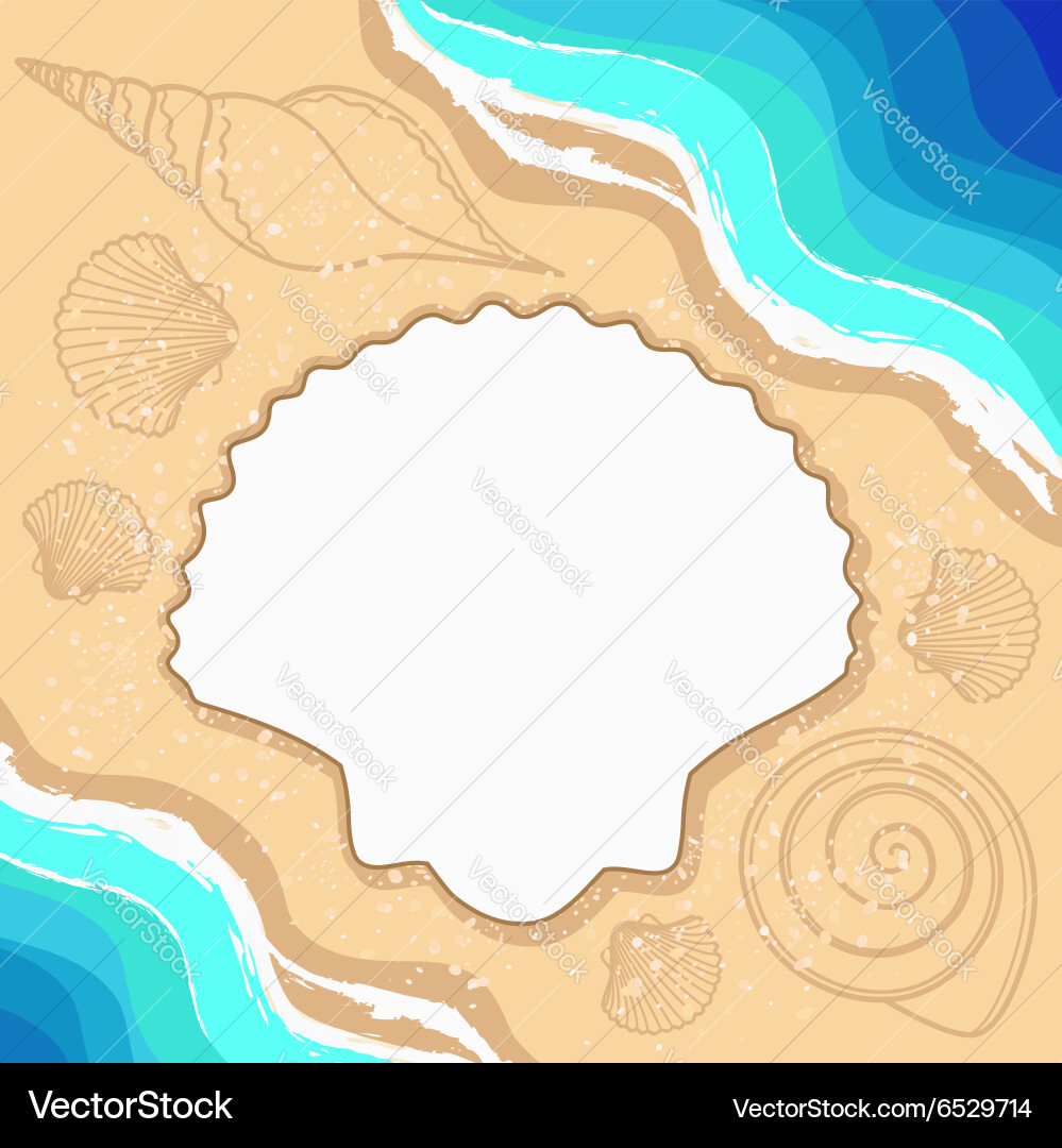 Summer background with shells waves Royalty Free Vector