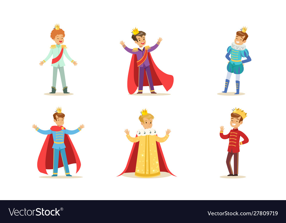 Boys in different costumes kings and princes Vector Image