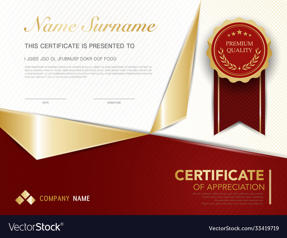 Diploma Certificate Template Red And Gold Color Vector Image