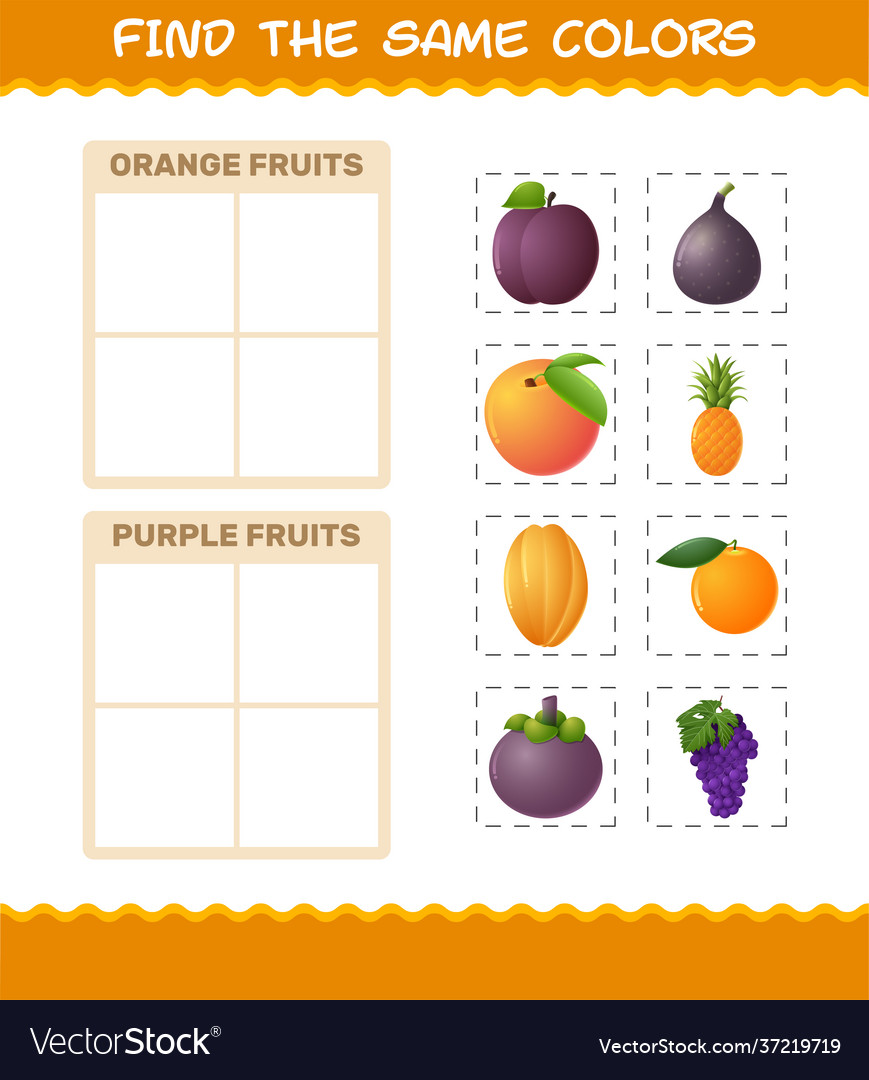 Find same colors fruits searching and matching Vector Image Find same colors fruits searching and matching