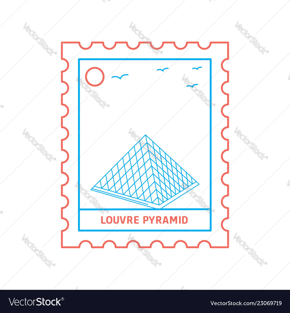 Louvre pyramid postage stamp blue and red line