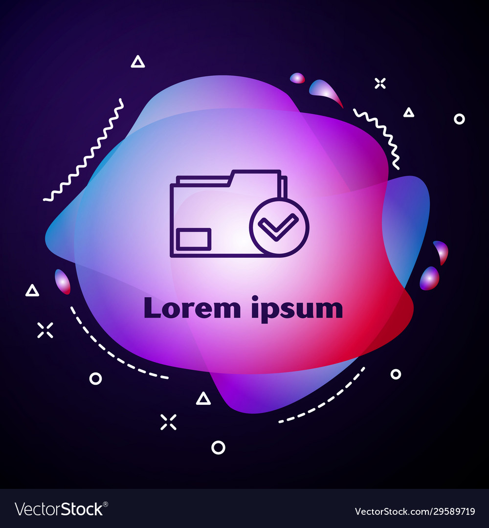 Purple line document folder and check mark icon vector image Purple line document folder and check mark icon