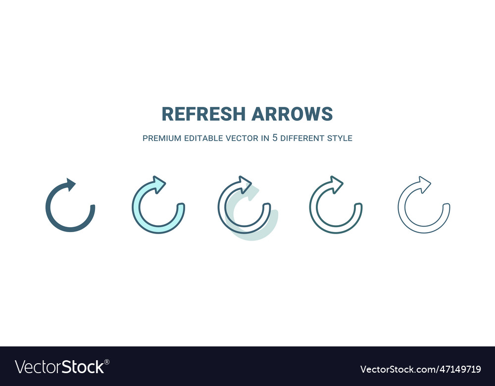 Refresh arrows icon in 5 different style outline