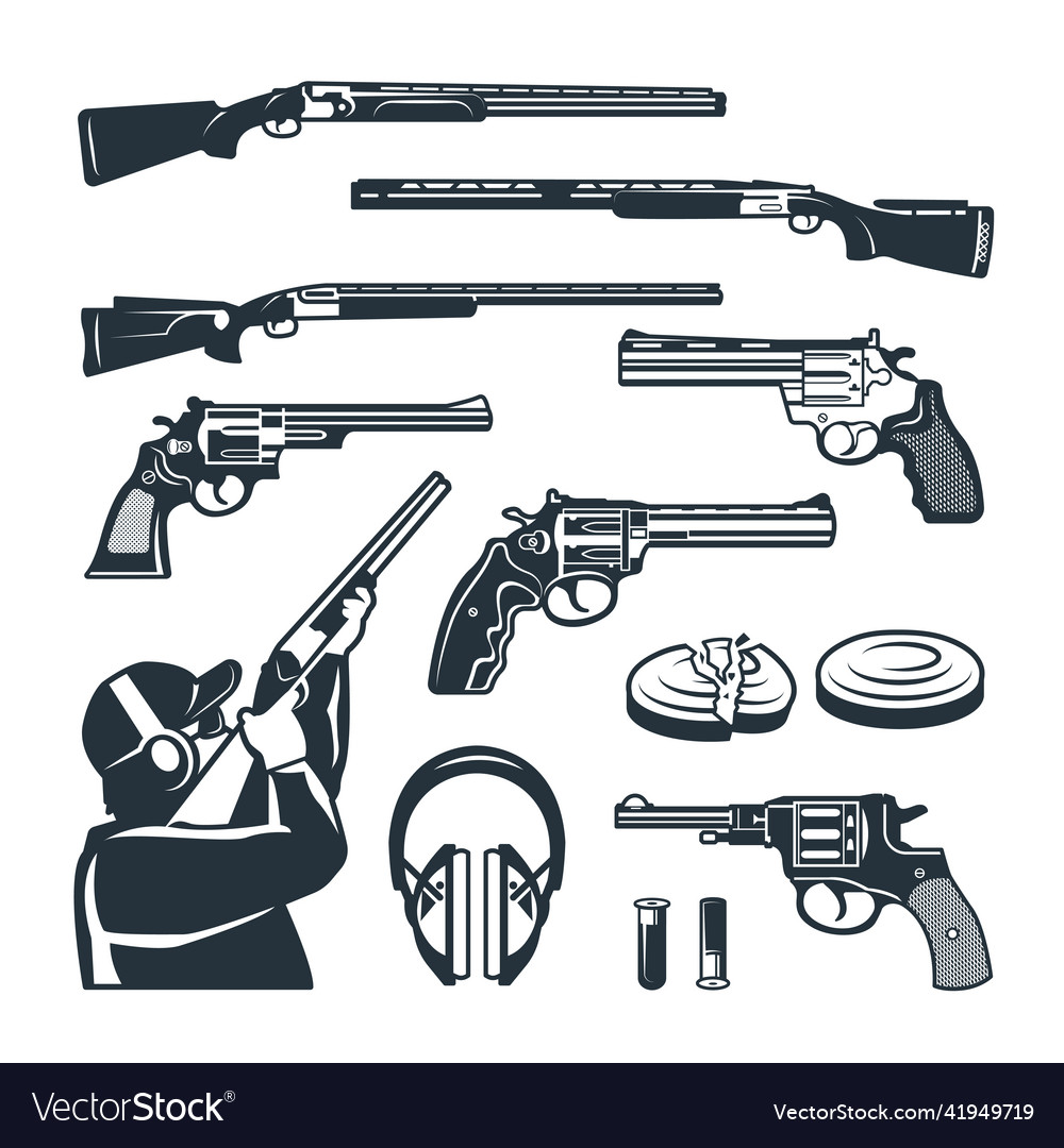 Set of monochrome pictures of different weapons Vector Image