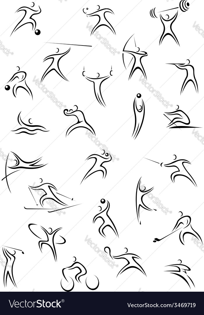 Set sporting sketch character icons Royalty Free Vector