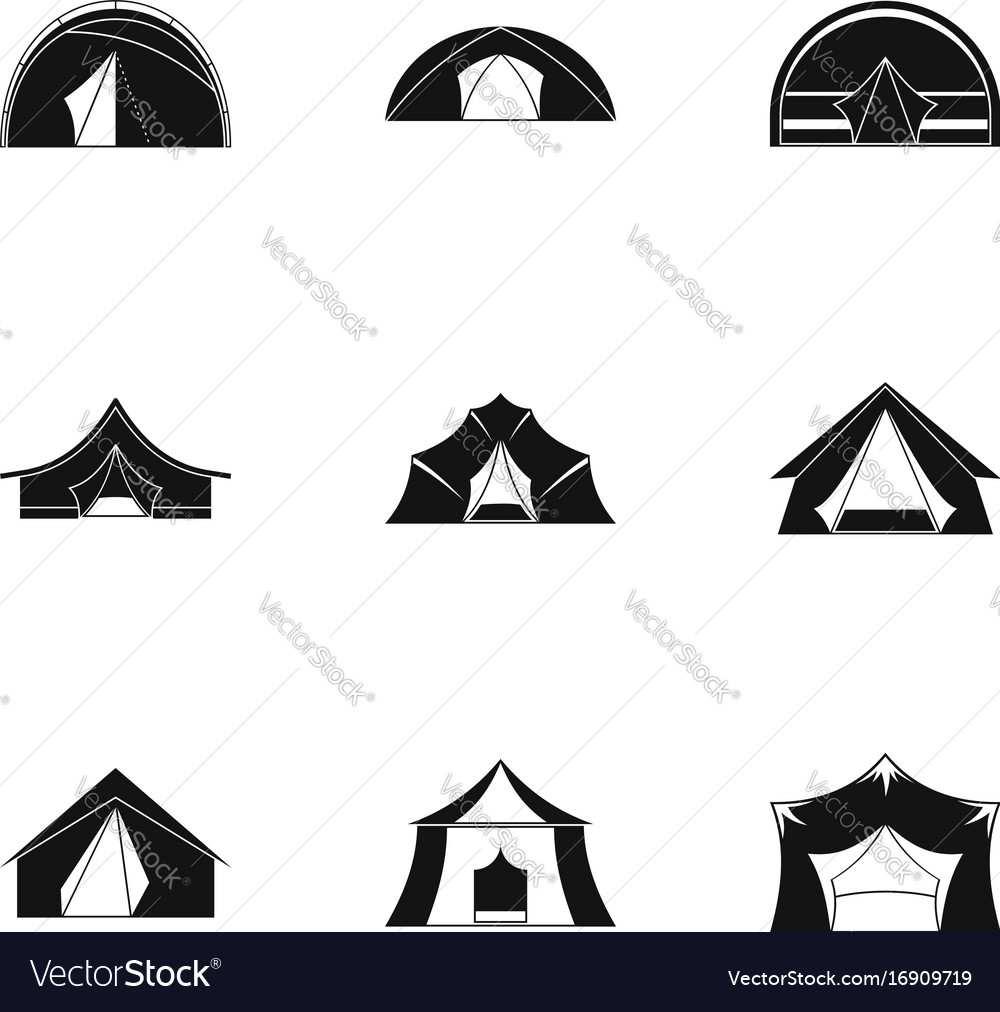 Tent icon set simple style Royalty Free Vector Image