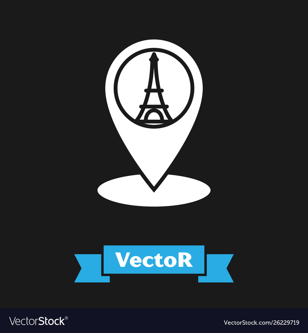 White map pointer with eiffel tower icon isolated