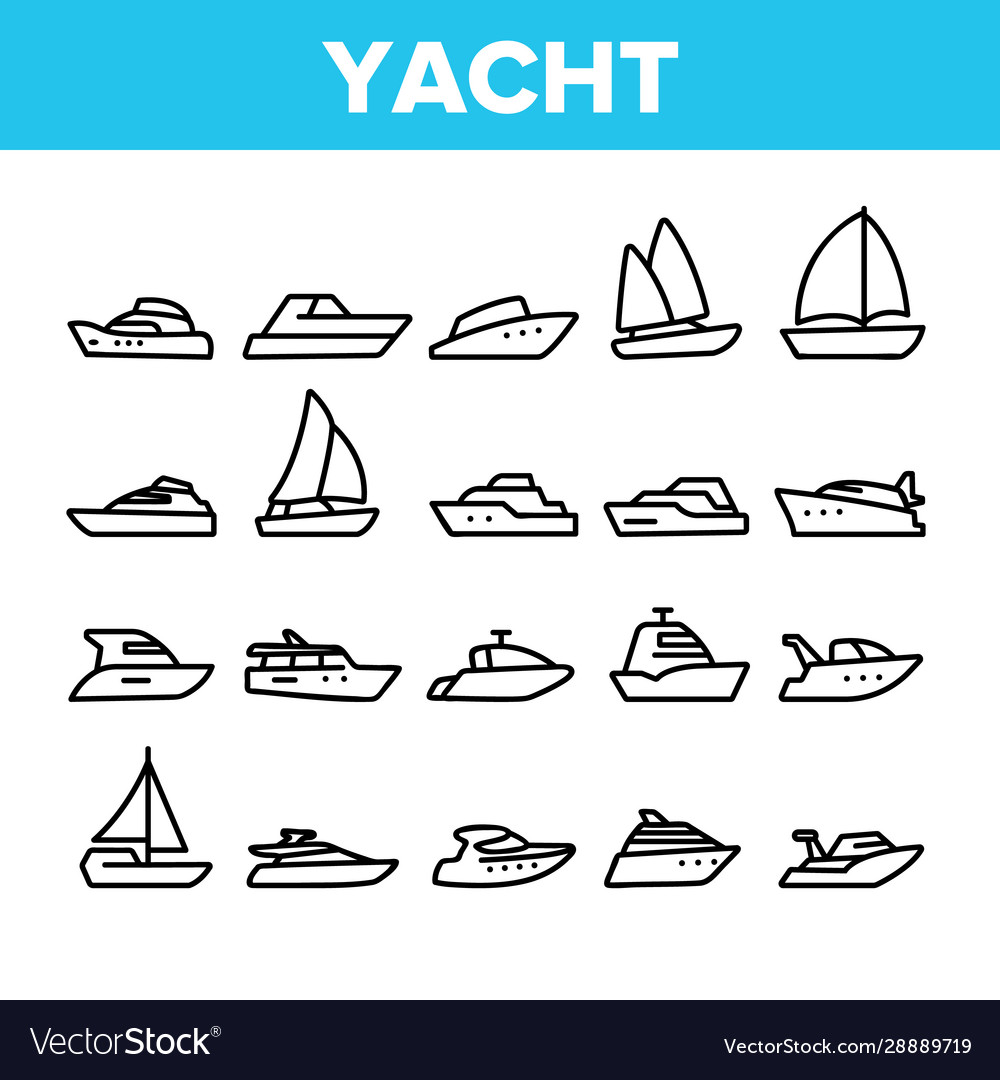 Yacht marine transport collection icons set