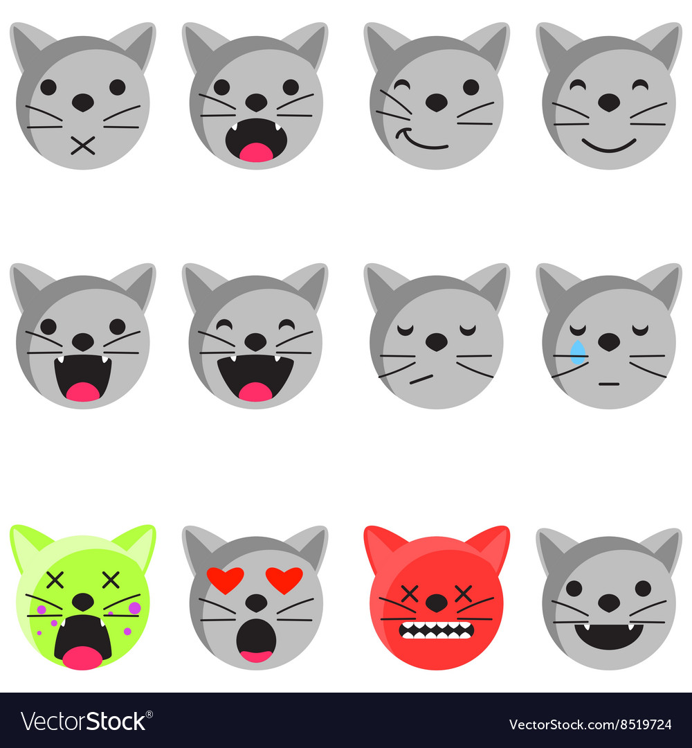 Cute cat emoji emoticon icon set vector - UpLabs