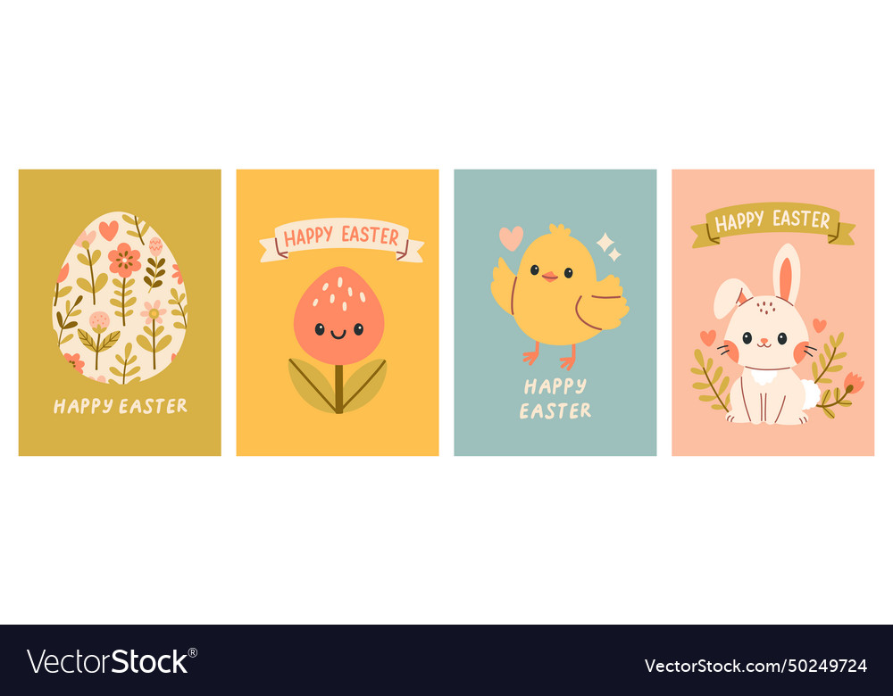 Cute Easter Cards Set Spring Collection Royalty Free Vector