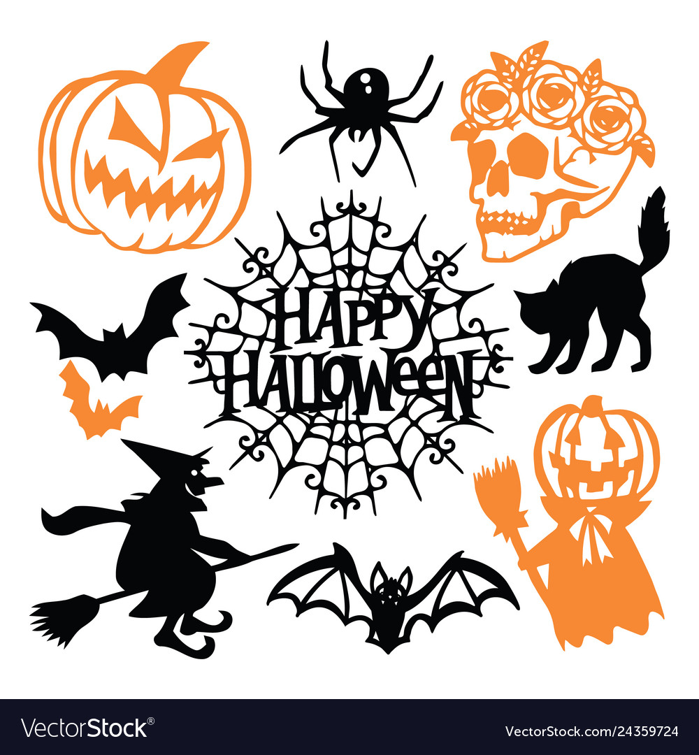 Gothic halloween paper cut silhouette set Vector Image