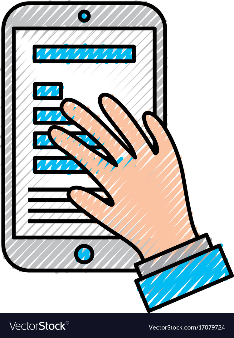 Hand user with smartphone device isolated icon