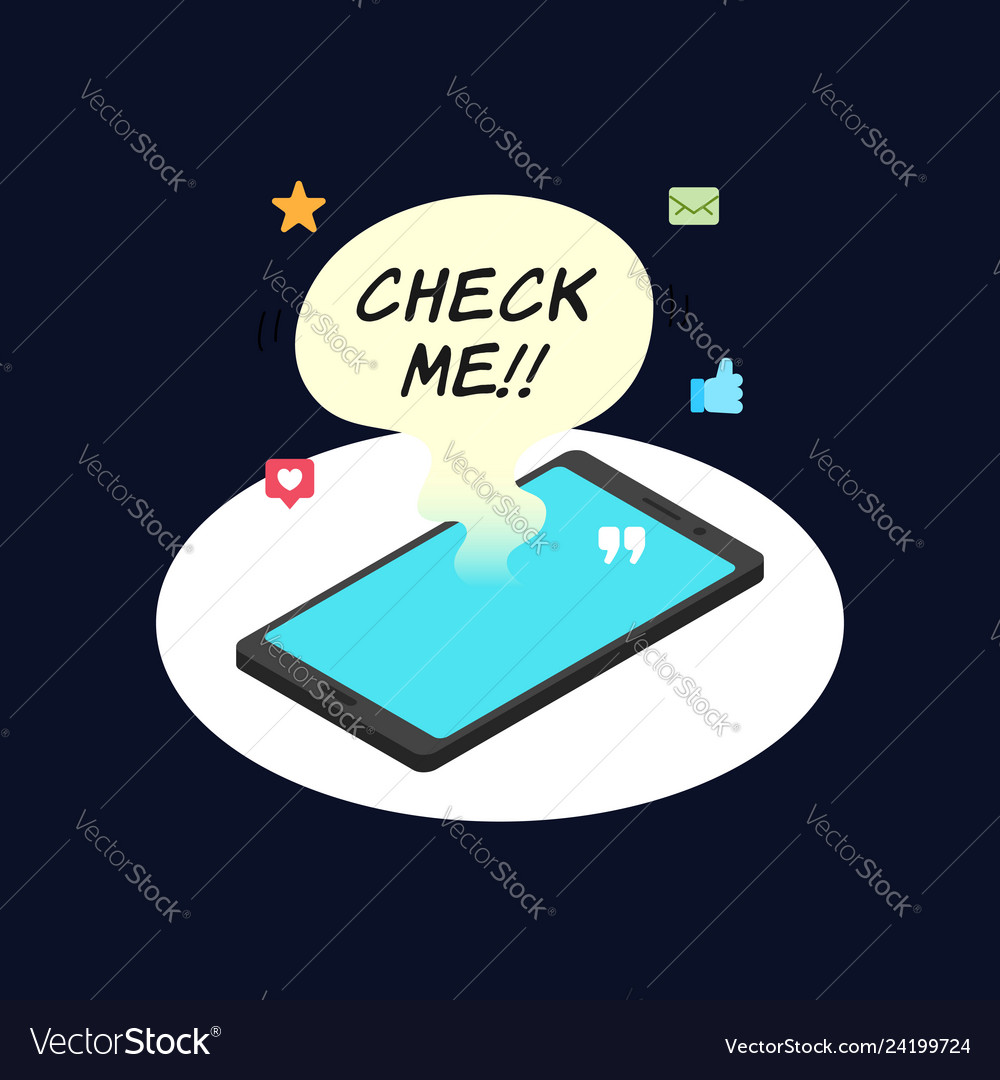 Lots of notifications smart phone with check me vector image Lots of notifications smart phone with check me