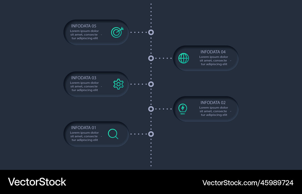 Neumorphic flowchart dark infographic creative Vector Image