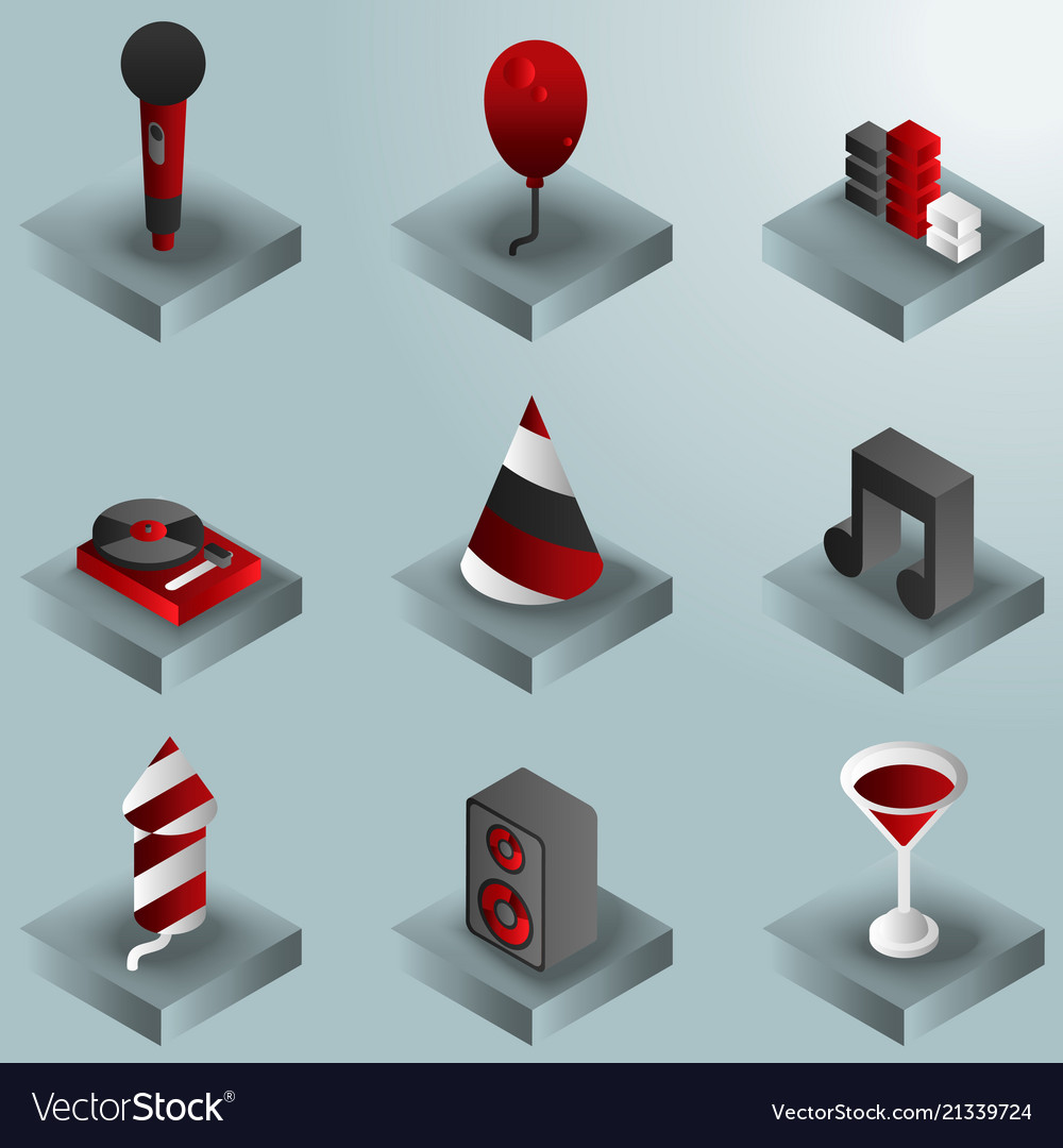 Party color gradient isometric icons set vector image Party color gradient isometric icons set