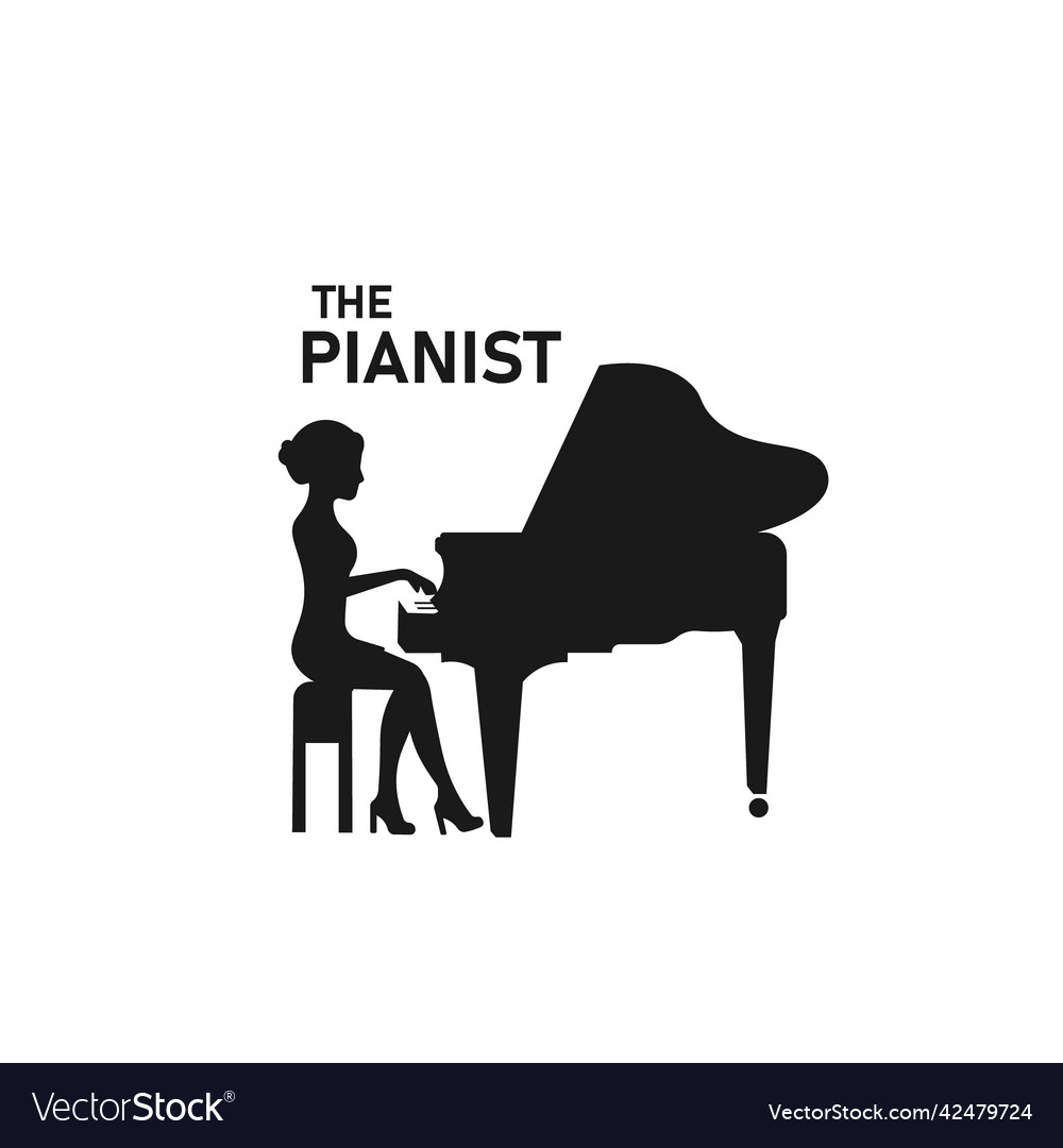 Pianist playing piano simple black silhouette Vector Image