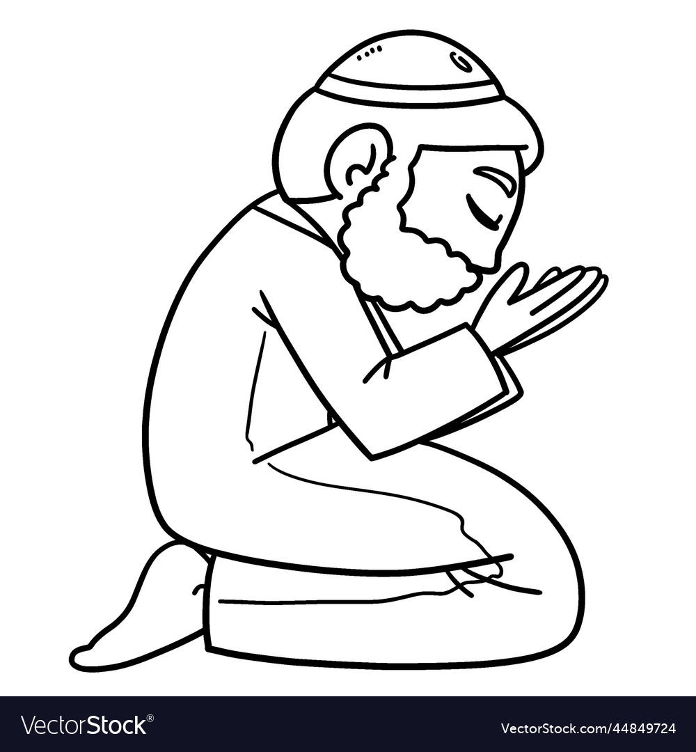 Ramadan muslim praying isolated coloring page Vector Image