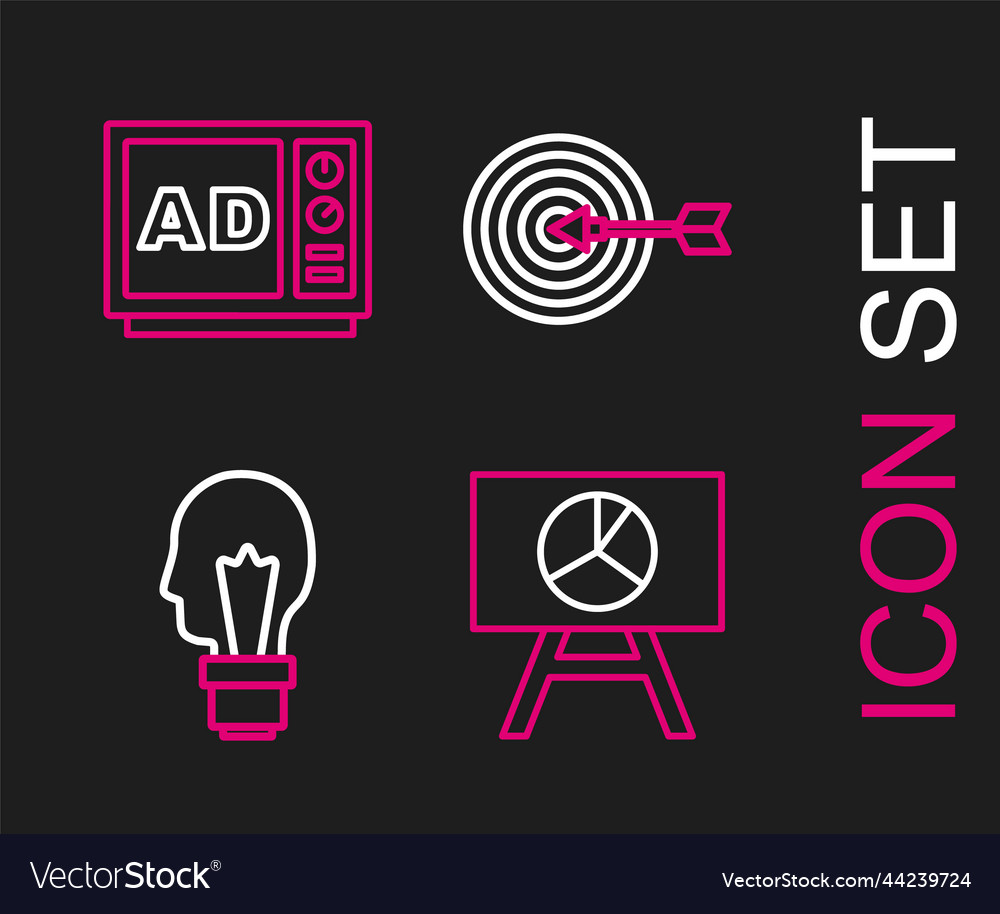 Set line board with graph chart light bulb vector image Set line board with graph chart light bulb