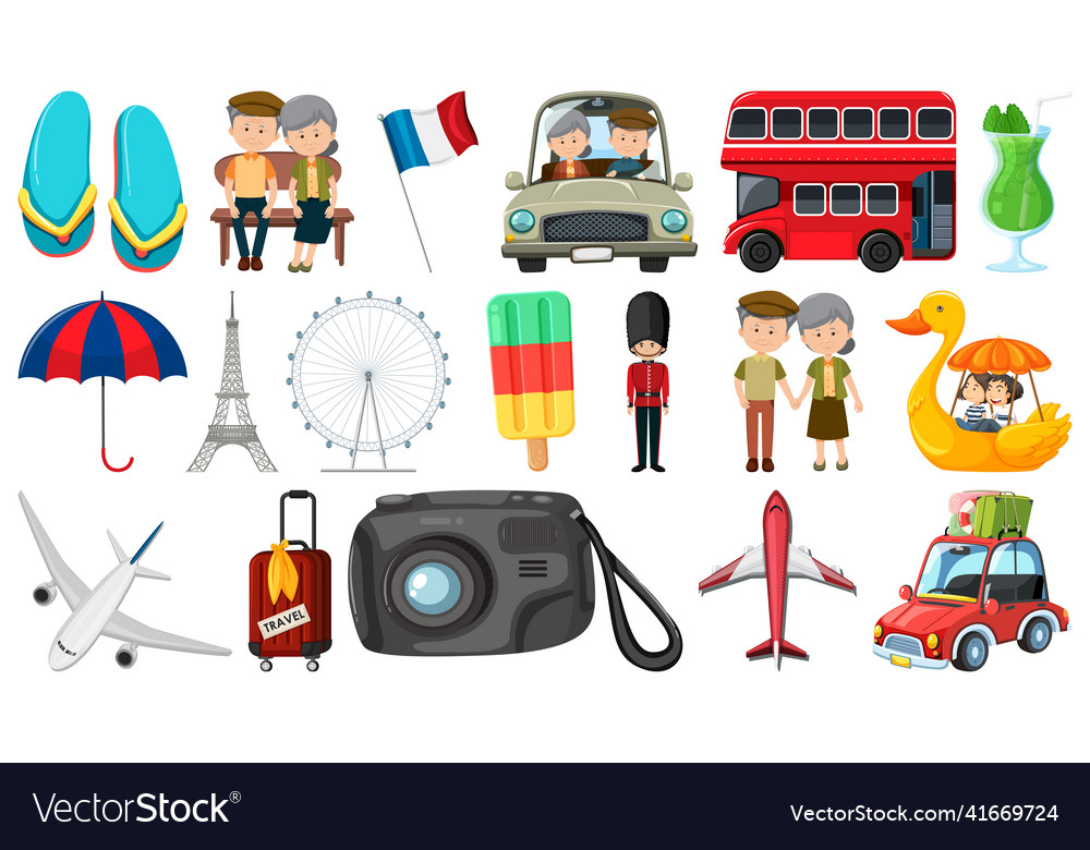 Set of summer vacation objects and elements vector image Set of summer vacation objects and elements