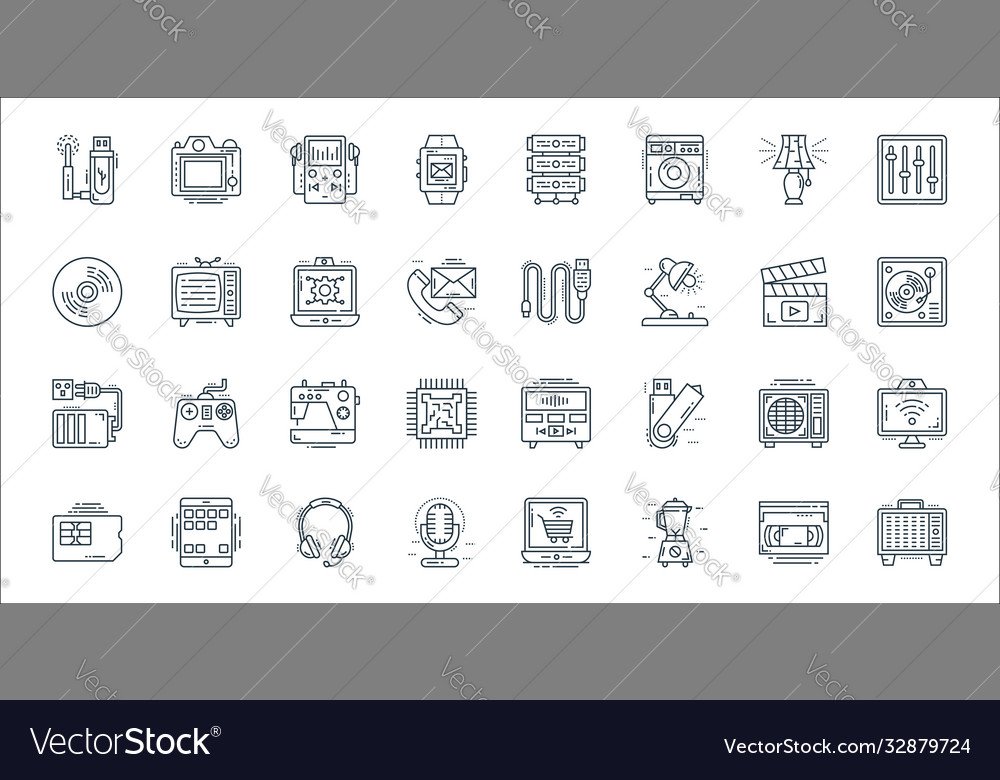 Technology devices line icons linear set quality vector image Technology devices line icons linear set quality