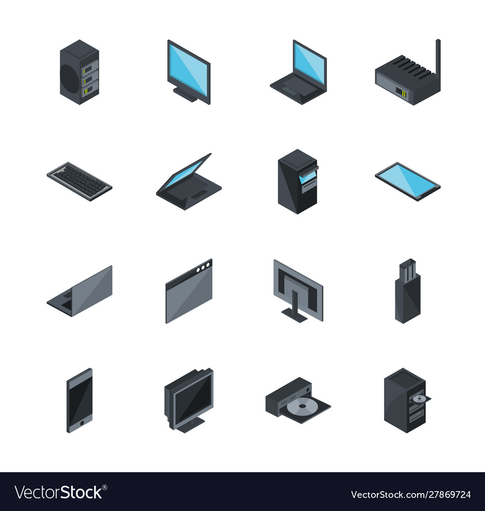 Technology hardware device computer icons set