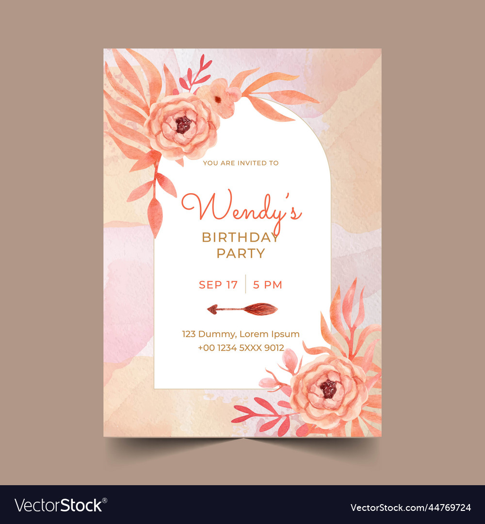 Watercolor boho birthday invitation template Vector Image