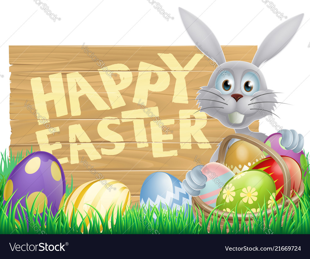 Wooden sign happy easter bunny Royalty Free Vector Image