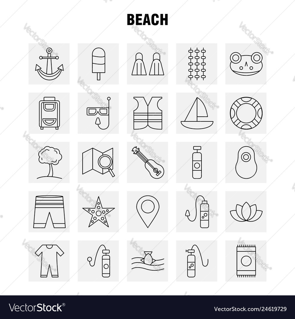 Beach line icon for web print and mobile uxui kit Vector Image Beach line icon for web print and mobile uxui kit