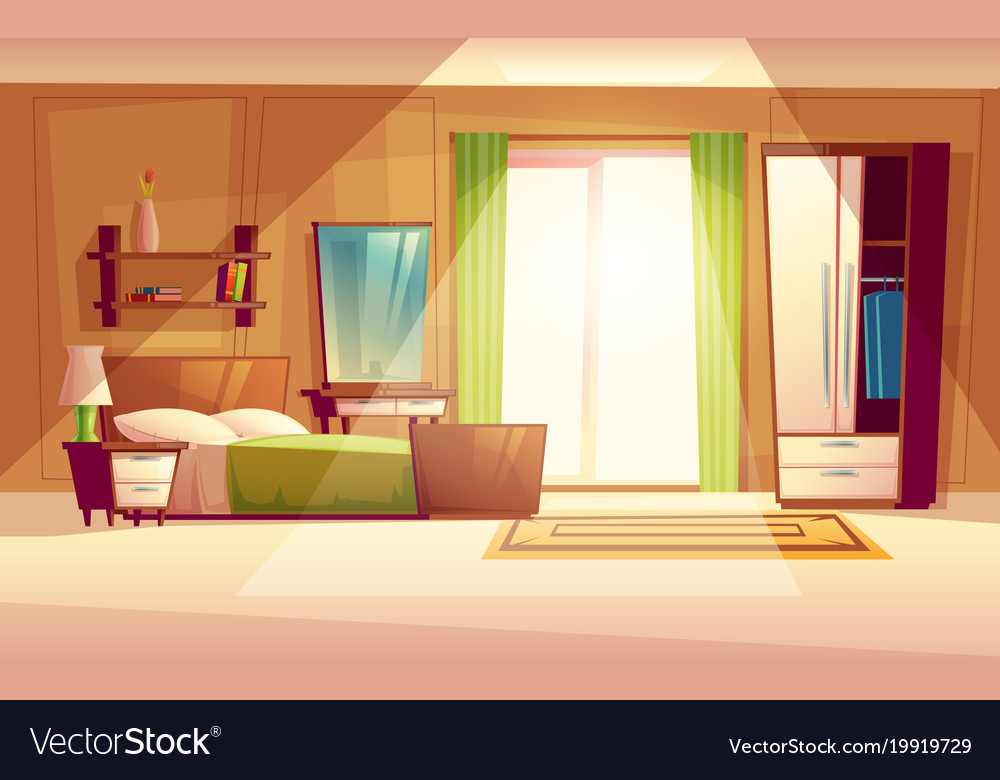 Cartoon Of A Bedroom Interior Royalty Free Vector Image