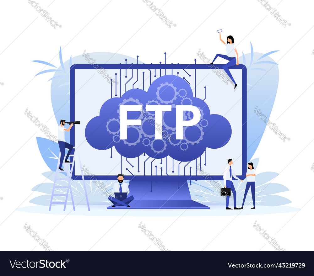Flat web banner with ftp application interface vector image Flat web banner with ftp application interface