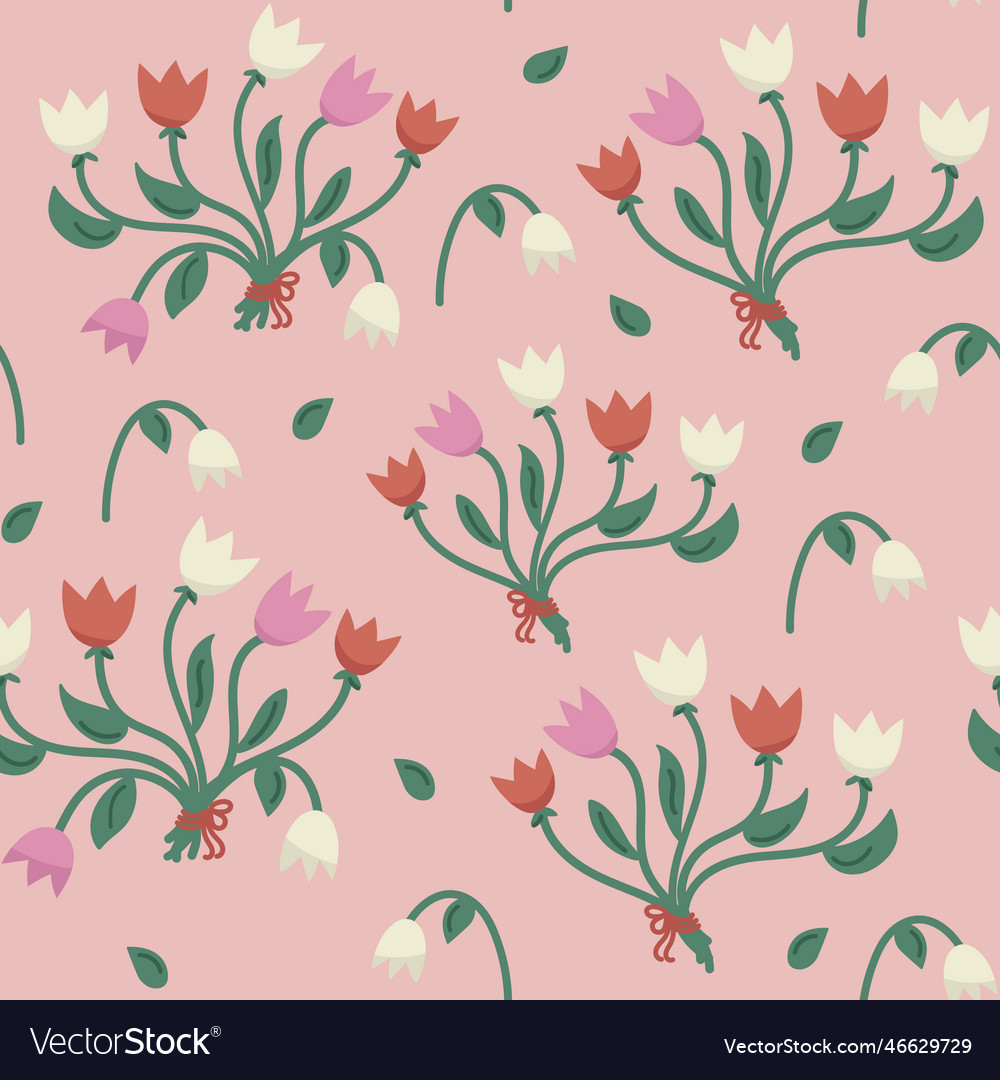 Floral seamless pattern with tulips bouquet