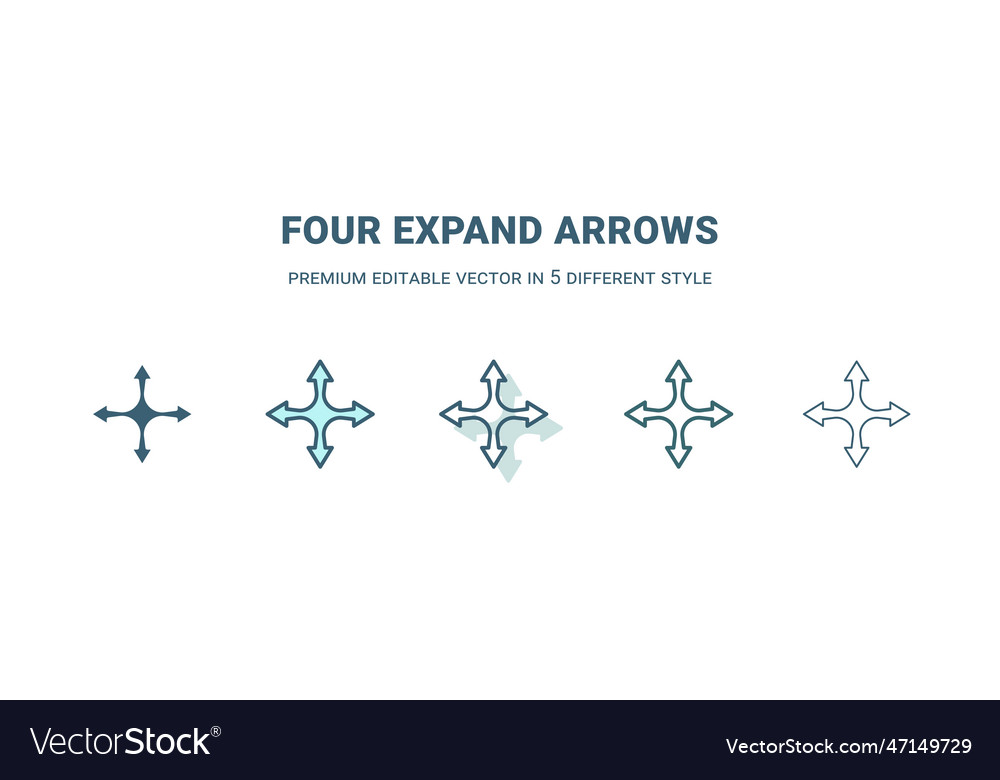 Four expand arrows icon in 5 different style