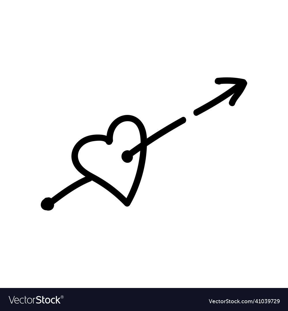 Linear doodle arrow with heart love pointer